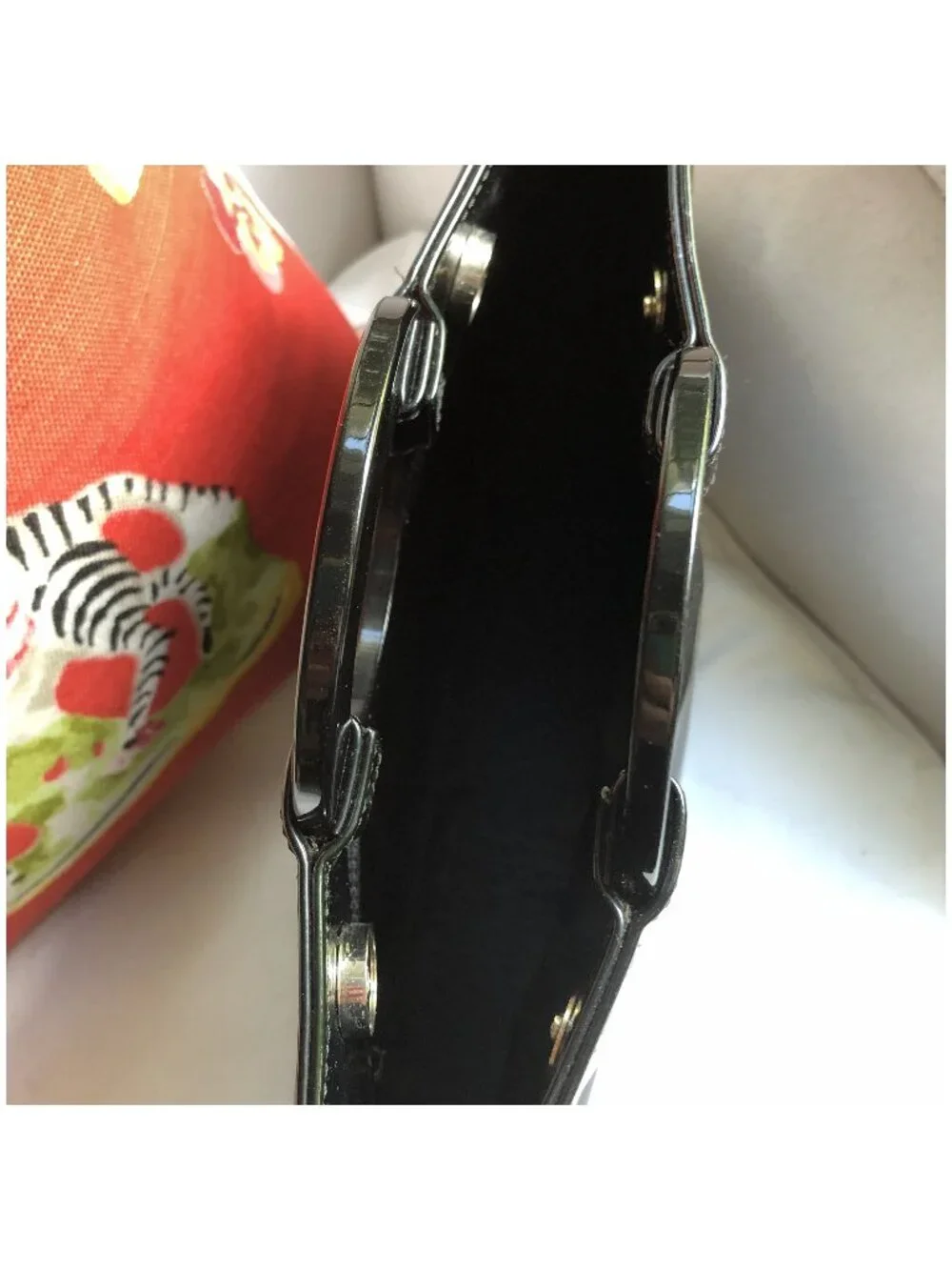 CELINE Black Patent Leather Circle Handbag Clutch Tote - Picture 7 of 10